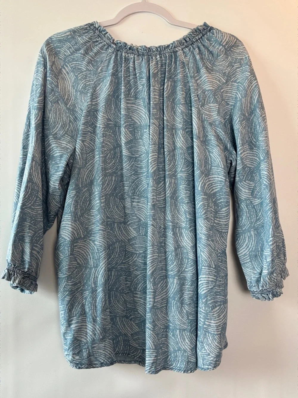 Intro Button Down Blouse in Light Blue & White, Relaxed Fit, 3/4 Sleeve - 1X - Picture 10 of 10